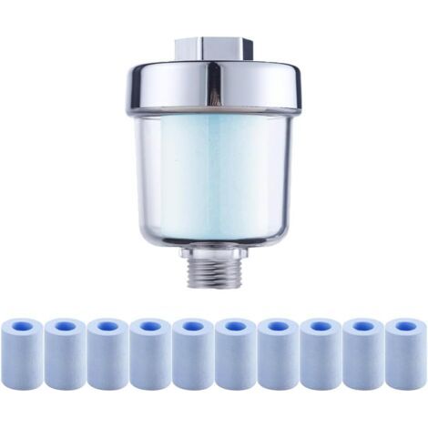 QORVA-Filtre de douche avec 10 filtres bleus remplaçables, filtre anticalcaire pour robinets ou douches, filtration efficace des impuretés dans l'eau (1/5)