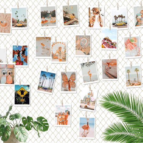Porte Photo Mural Filet Décoratif, Cadre Photo Pêle Mêle DIY Décoration Mural, Pêle Mêle Photo Mural avec 40 Pinces en Bois et 10 Clous Non Marquants pour Maison Mariage Anniversaire 120x150 cm (1/5)
