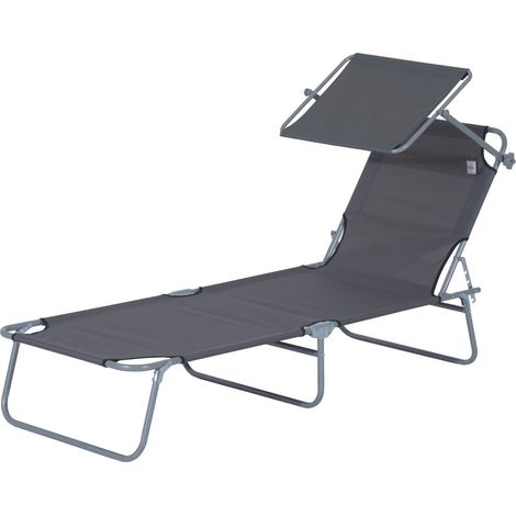 Outsunny tumbona de jardín plegable con toldo desmontable y regulable respaldo reclinable para terraza acampada al aire libre 187x58x36 cm