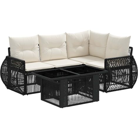 Set Divano da Giardino 5 pz Nero e Bianco Crema polyrattan vidaXL (1/5)