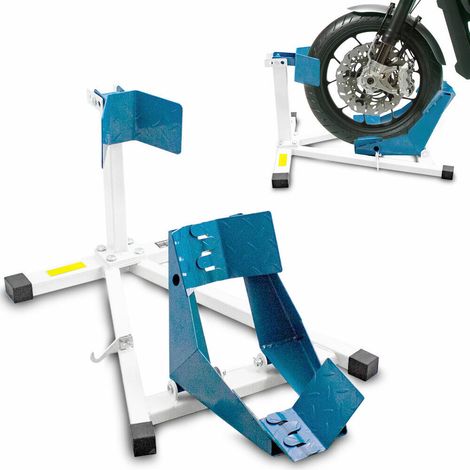 Bituxx Motorradwippe Motorrad Radwippe Montageständer vorne Motorradständer Transportständer Vorderrad Weiß / Blau (1/5)