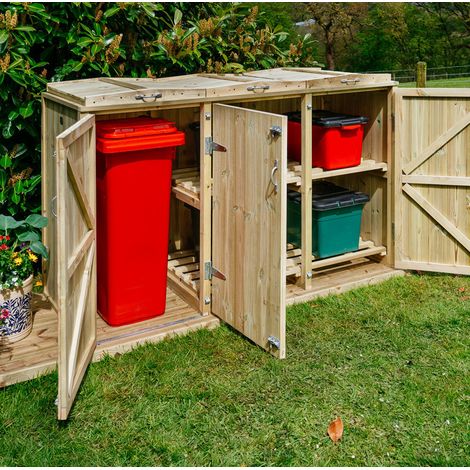 Shireburn 1 Wheelie Bin/4 Recycle Box Store - L80.4 x W192 x H120 cm - Fits 1 x 180L or 1 x 240L Wheelie Bins & 4 x Recycle Boxes