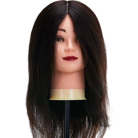 Cabeza de entrenamiento de peluquería Gabbiano WZ1, cabello natural, color 1H, longitud 16". (1/5)