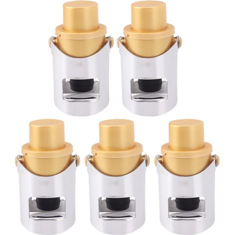 Set mit 5 goldenen Edelstahl-Champagnerverschlüssen, wiederverwendbare Verschlüsse, Champagner-Aufbewahrungsverschlüsse (1/5)