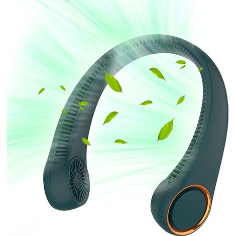 Ventilateur de cou plafonnier portable vert - mini ventilateur USB rechargeable pour extérieur, refroidissement sans les mains, pince de bureau, faible bruit, 3 vitesses, camping (1/4)