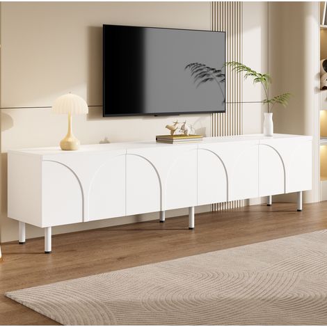 Mueble TV 180x35x49 cm blanco MDF y PB, 4 puertas con 2 espacios de almacenaje (1/5)