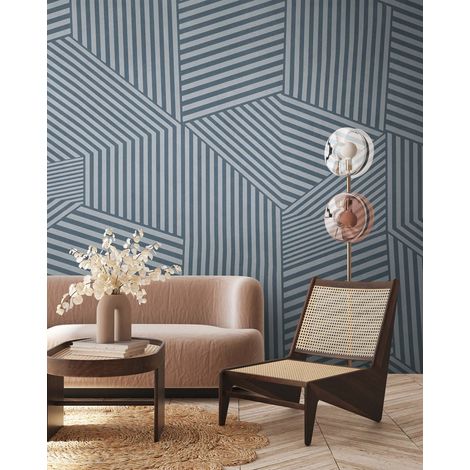 Papier peint intissé À rayures Bleu, Gris - 3,71 x 2,8 m (1/3)