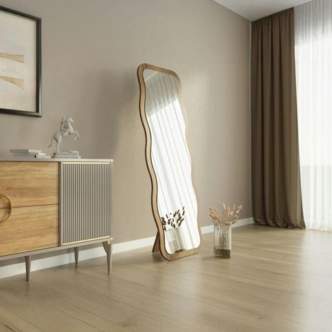 Miroir plein pied tendance effet bois noyer, vague 160 cm CODY (1/5)