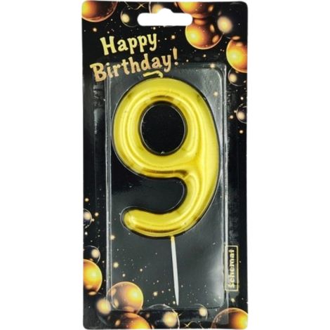 Schema della candelina di compleanno per una torta con il numero 9 dorato. (1/3)