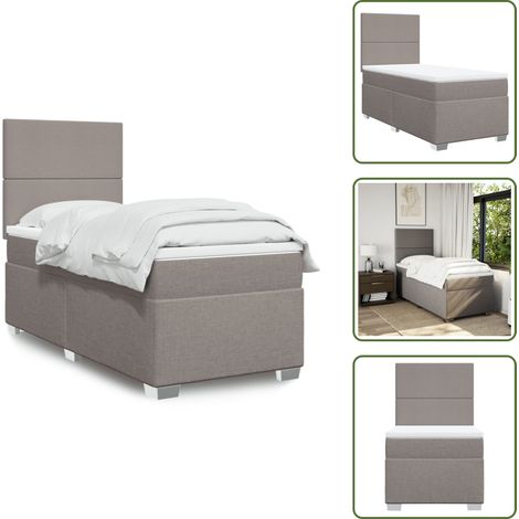 The Living Store Sommier à lattes de lit avec matelas Taupe 90x190 cm Tissu - Lit Double - Literie - Matelas À Ressorts Ensachés - Têtière Ajustable - Surmatelas (1/5)