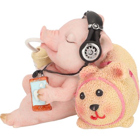 Sculpture miniature amusante et décontractée d'un cochon en résine, décoration pour étagère de bureau. (1/5)