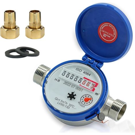 Compteur D'eau De Jardin 1/2", Compteur D'Éau Froide, Kit De Raccordement, Compteur De Robinet, Compteur D'eau Débit Pour La Maison Et Le Jardin (1/5)