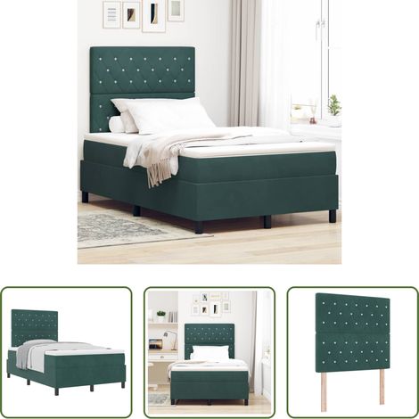 vidaXL Holzrahmen - Boxspringbett mit Matratze Dunkelgrün 120 x 200 cm Samt (1/5)