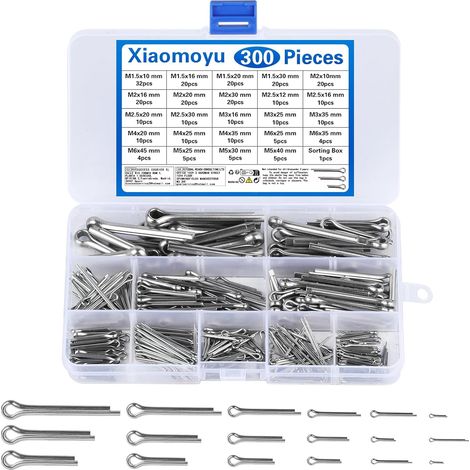 300 Pcs Coffret de Goupilles Fendues, Assortiment de Goupilles en Acier Inoxydable, Cotter Clips, Argent (1/5)