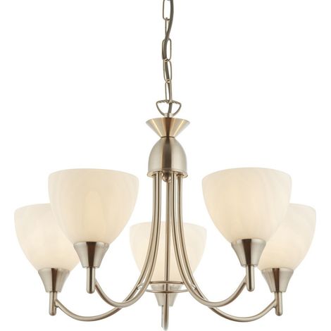Endon Alton - Plafonnier à 5 bras multiples, chrome satiné, verre opale mat, E14 (1/5)