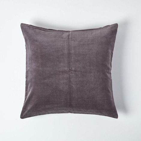 HOMESCAPES Dark Grey Velvet Cushion Cover, 60 x 60 cm