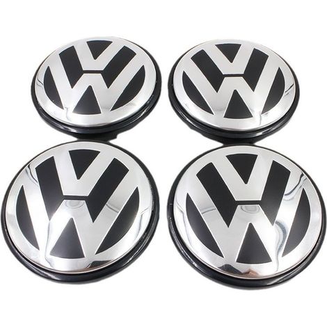 Lot de 4 - Enjoliveurs centraux/emblèmes de moyeu Volkswagen VW - Argent - Automobile - 65 mm