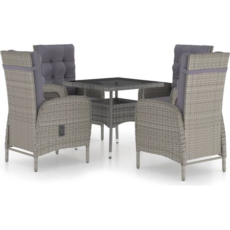 Set da pranzo da esterno 5 pezzi in resina intrecciata e vetro grigio 020014332