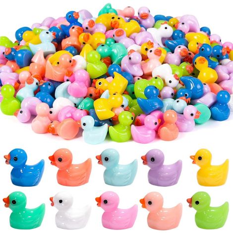 Lot de 200 petits canards, 10 couleurs, figurines de petits canards, mini canards en résine, petits canards miniatures en plastique, en vrac pour décoration de maison de poupée, micro jardin de fées, (1/5)