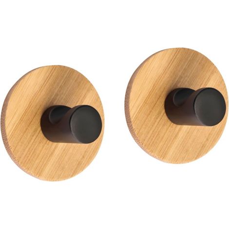 2 colgadores de pared para toalla ELSIE Bamboo Negro Mate Spirella