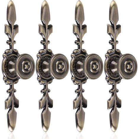 Poignées de tiroir style vintage – pour meubles, armoires, penderies, tiroirs – avec vis – Bronze antique – 4 pièces (1/5)