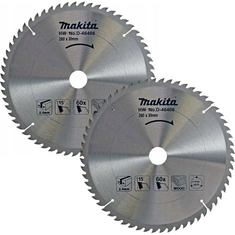 Makita D-46408 Circular Saw Blades 260 30 x 60 Teeth Fine Cut Table Mitre Saw x2 (1/4)