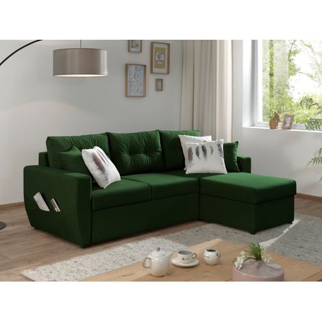 Bestmobilier – Canapé d'angle réversible convertible 4 places – Coffre de rangement – Revêtement velours 100% polyester – Dimensions L226xH85xP146 cm