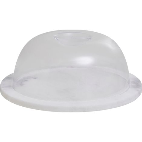 Premier Housewares Round White Marble Cheese Board With Clear Plastic Dome Polished Finish Sturdy Marble and Dome Versatile w20 x d20 x h8cm (1/4)