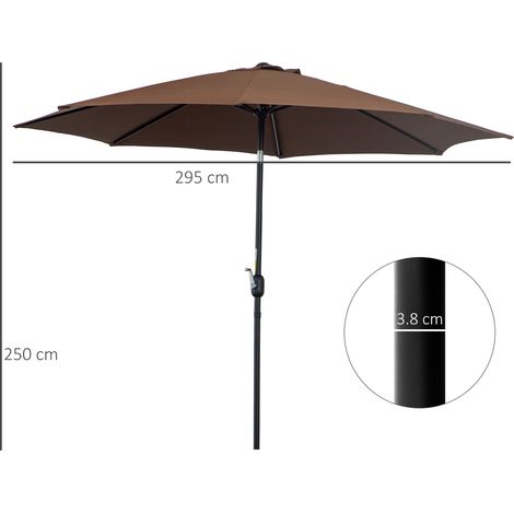 Parasol à manivelle, polyester 180g/m², marron, Ø2,95x2,5m, stable