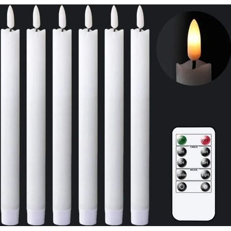 Lot de 6 bougies LED coniques scintillantes avec minuterie, télécommande, à piles, décoration de Noël (blanc) (1/5)