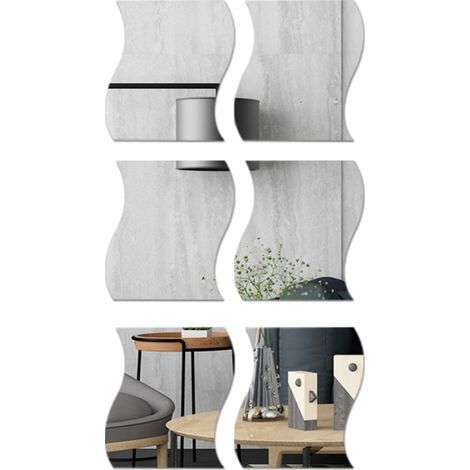 Lot 6 stickers miroir vague 3D autocollants décoration murale maison adhésifs (1/5)