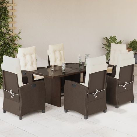 7-tlg. Garten-Essgruppe mit Kissen Braun Poly Rattan vidaXL (1/5)