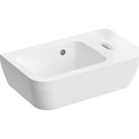 Handwaschbecken VitrA Integra, mit Hahnloch 370 x 220 mm, Hahnloch rechts, mit Überlauf, weiß - 7091L003-0029 (1/2)