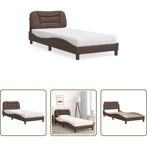 Matelas en mousse - Lit avec matelas Hvar marron 80x200 cm similicuir (1/5)