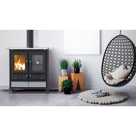 Cuisinière à bois en pierre raccordable - THERMOROSSI Violetta Evo Stone 8.2 kW Avec kit air - Sans barre latérale (1/5)