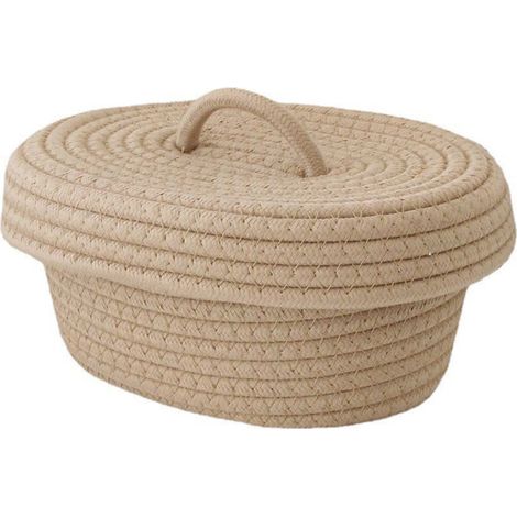 Boîte de rangement de bureau avec couvercle, panier de rangement en corde de coton fait main pour produits de maquillage, aiguilles à goûter, kaki