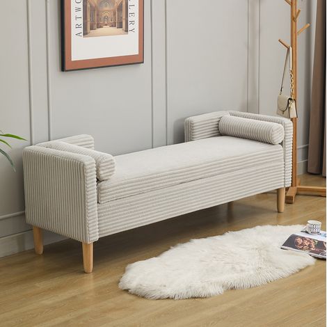 Stauraumhocker (153x52x58 cm), mit Stauraum, bis 160 kg belastbar, mit 2 Rollkissen, Cord, Grau (1/5)