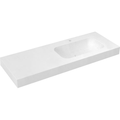 EMICO Lavabo à droite, 170x50 cm, version L, Rockstone blanc mat (1/3)