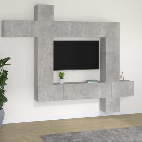 Ensemble de meubles TV 9 pcs-Banc TV-Meuble Télé Gris béton Bois d'ingénierie 441255 (1/5)