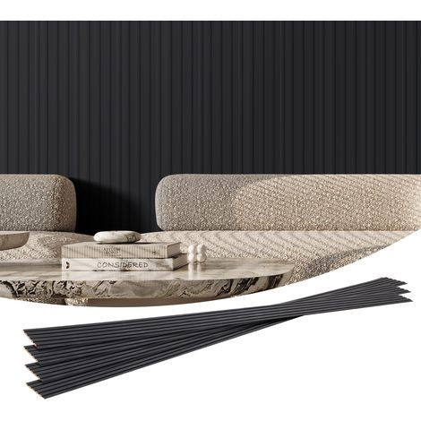 VEVOR Panneau Mural Lattes, 2450x166 mm, Panneaux Acoustiques WPC pour Mur et Plafond, Lot de 8, Effet Imitation Faux Bois, Reduction du Bruit, pour Decoration Interieur Moderne Elegante, Noir Mat