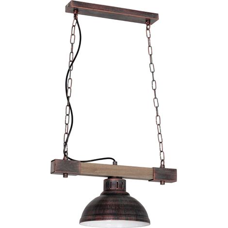 Lampe vintage suspendue HAKON en cuivre antique Suspension E27 - Cuivre antique, bois