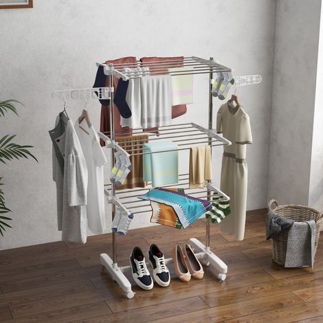 Klappbarer Wäscheständer mit 3 Ebenen und Rollen, 142 x 55 x 152 cm, weiß OKMYHOME (1/5)