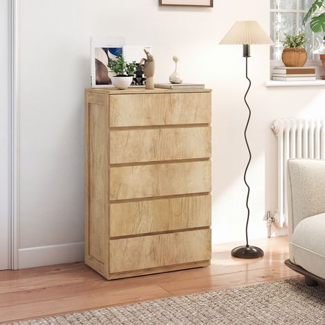 Commode 5 tiroirs meuble de rangement sans poignées design minimaliste 60 x 39 x 100 cm bois naturel (1/5)