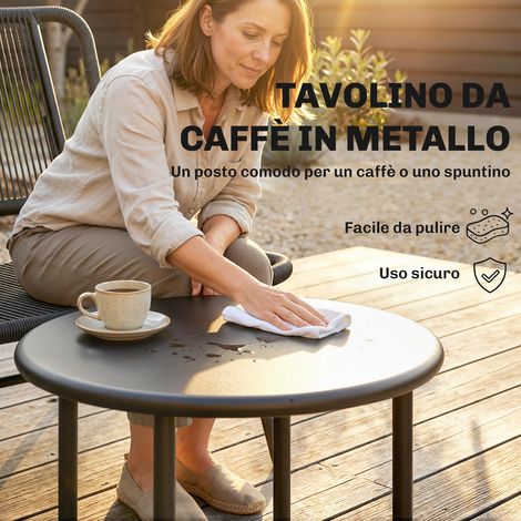 Canapé d'extérieur en rotin noir 4 pièces, ensemble jardin avec table basse métallique (1/5)