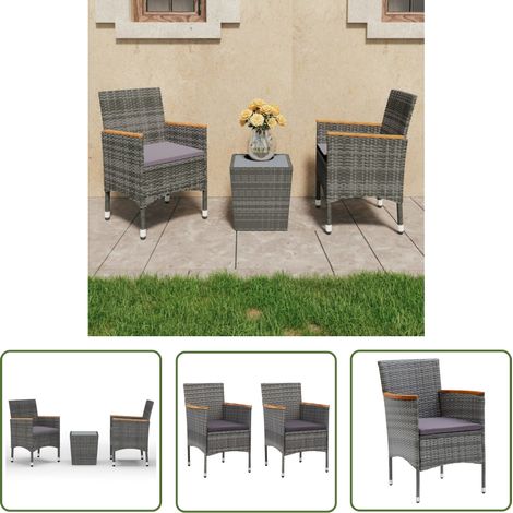 The Living Store Ensemble de bistro 3 pcs Résine tressée et verre trempé Gris - Ensemble De Bistro - Salon De Jardin - Mobilier De Jardin - Table Et Chaises - Résine Tressée (1/5)