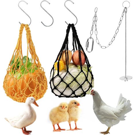 Poulet Sac de Maille d'alimentation Légumes Brochette Porte Fruits Mangeoire Fruits Légumes Inoxydable Poulet Suspendue Jouet pour Canards Oiseaux Lapins Perroquet (1/5)