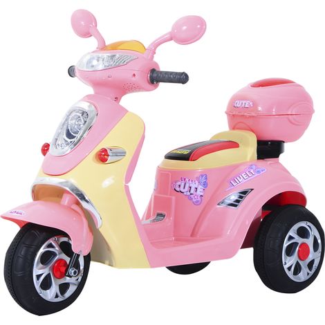 Homcom – Scooter électrique enfant 3-5 ans 6V – 3 roues – Vitesse 3 km/h – Charge max 25 kg – Dimensions 108x51x75 cm – Rose