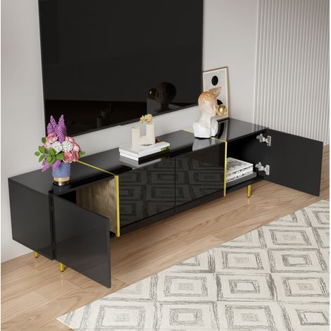 Mueble TV 170x35x46 cm en MDF negro, con almacenamiento, diseño moderno para salón FloraGrace (1/5)