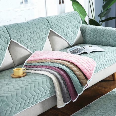 Weicher Fleece-Sofabezug, gesteppter Sofabezug mit rutschfesten Silikonpartikeln, Doppelsofa, 1 Stück (grün, 70x70)