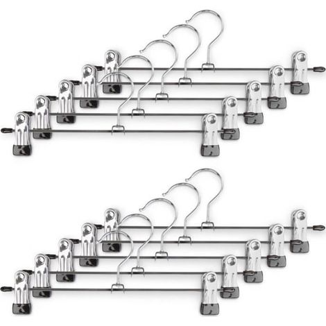 10pcs Cintres en Métal à Pinces Ajustables avec Revêtements Noir Antidérapant pour Pantalon (1/4)